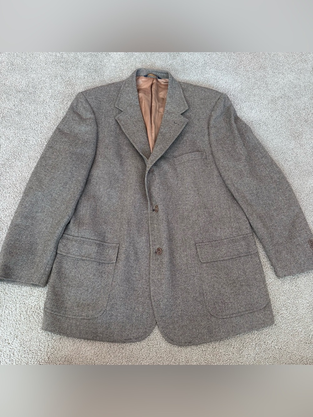 Vtg Brooks Brothers Mens 100% Lambswool Blazer 45R Herringbone Sport Coat Italy